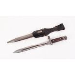 GERMAN KNIFE BAYONET having 9 3/4" (24.7cm) single edge blade, having tapered fuller, the quillon