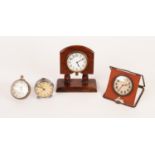 JUMBO POCKET WATCH IN MAHOGANY STAND; GLASS GLOBULAR DESK CLOCK with 20 jewels movement; an ORIS