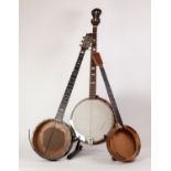 MUSIMA FIVE STRING BANJO, 38 ½? (97.7cm), together with TWO UNBRANDED BANJO BODIES, both a/f, and