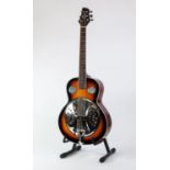 LAMAQ SIX STRING RESONATOR ACOUSTIC GUITAR, in fading light brown colourway, outlined in black and