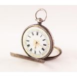 LADY'S 19th CENTURY SWISS SILVER OPEN FACED POCKET WATCH with key wind movement, white porcelain