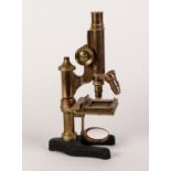 LEITZ WETZLAR, EARLY 20th CENTURY BRASS MONOCULAR MICROSCOPE, vertical fixed position with rack