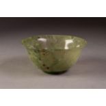 CHINESE QING DYNASTY MOTTLED GREEN JADE BOWL with everted rim of eggshell thinness 4" (10)