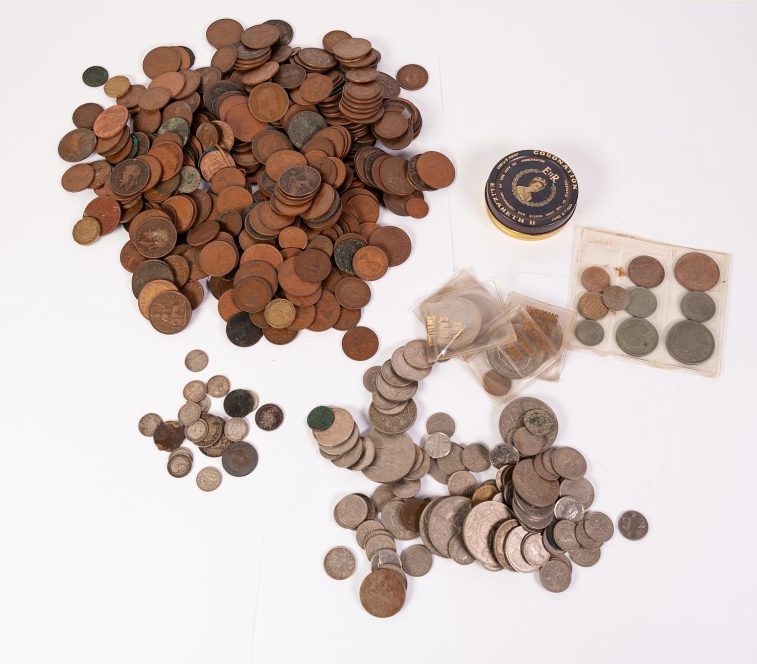 SELECTION MAINLY GB SILVER AND COPPER PRE DECIMAL COINS to include Victorian and later pennies,