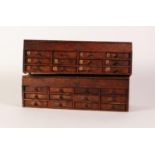 PAIR OF SMALL OLD PINE WATCHMAKER'S CHESTS with hinged top revealing sectional shallow storage, each