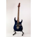 UNBRANDED SIX STRING ELECTRIC GUITAR, in blue colourway, with black and nickel hardware, pick-up