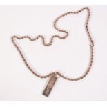 SILVER ROPE CHAIN NECKLACE AND A SILVERT INGOT PENDANT, the front with bold hallmarks for 1977