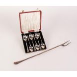 SET OF SIX SILVER TEASPOONS with fan top handles and beaded edges Birmingham assay and OLD ENGLISH