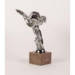 POST WAR ROLLS ROYCE CHROMIUM PLATED SPIRIT OF ECSTASY CAR MASCOT on later stone plinth 6" (15) high