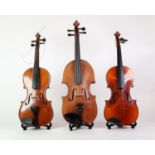 three various early 20TH century violins ONE OF INTERSTING FORM BUT PROBABLY AMATUER HAND/TWO IN