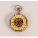 JAEGER-LECOULTRE, SWISS 'SKELETON' OPEN FACED POCKET WATCH with keyless jewelled moement, yellow