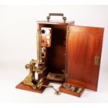 PROBABLY NEGRETTI AND ZAMBRA, LATE NINETEENTH CENTURY LACQUERED BRASS MONOCULAR MICROSCOPE WITH