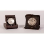 HUDSON & SHARP LTD., EDINBURGH EARLY 20th CENTURY TRAVEL CLOCK, the folding leather case housing a