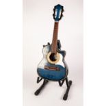 TONANTE, MODERN ELECTRIC UKULELE GUITAR, in blue, with two control knobs, inscribed ?JAZZ? in