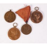 FOUR VARIOUS AUSTRIAN GILT METAL AND BRONZE COMMEMORATIVE MEDALLIONS, re Franz Joseph 1848 - 1916,