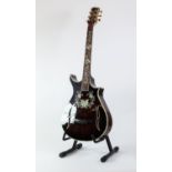 UNBRANDED SIX STRING ELECTRIC ACOUSTIC GUITAR BODY, in shaded brown colourway, outlined in black and