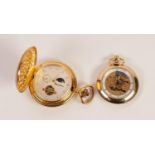 FOX & SIMPSON MODERN GOLD PLATED HUNTER POCKET WATCH with keyless movement, the silvered arabic dial