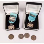 TWO BOXED SILVER AND ENAMEL 'NATIONAL OPERATIC AND DRAMATIC ASSOCIATION', LONG SERVICE BADGES and