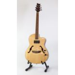 WOODY SIX STRING ELECTRIC ACOUSTIC GUITAR, with two tone and volume control knobs, in cardboard box