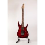 UNBRANDED SIX STRING ELECTRIC GUITAR, in red colourway, with nickel and black hardware, pick-up