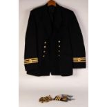 MERCHANT NAVY JACKET WITH GILT BRAID TWO BULLION CLOTH BADGES one in the form of Crown over