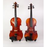 TWO STUDENT VIOLINS one labelled Piacenza the other Strad copy VN-MOIA both uncased (1)