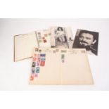 TWO JUNIOR STAMP ALBUMS PLUS PHOTOGRAPHS OF ELIZABETH TAYLOR AND RICHARD BURTON with signatures