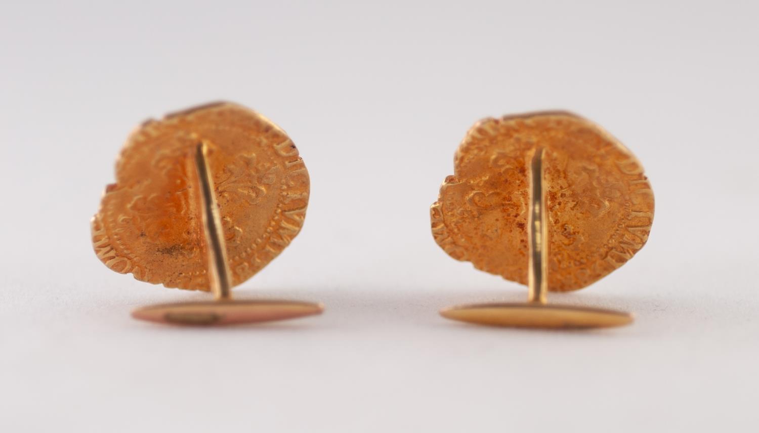 PAIR OF HENRY III OF FRANCE GOLD COINS AS CUFFLINKS, mounted on gilt metal fittings, 7.25gms gross - Image 2 of 2