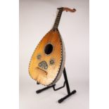 MIDDLE EASTERN OUD, the back and neck decorated in mother of pearl and ebony with intricate