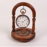 LATE 19th CENTURY SILVER CASED OPEN FACE POCKET WATCH, with self-wind movement, white enamel Roman