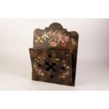 VICTORIAN FLORAL PAINTED PAPIER MACHE MURAL LETTER RACK with shaped arch top and pierced and