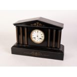 LATE VICTORIAN BLACK SLATE MANTEL CLOCK with 8 days movement striking on a bell, in pointed arch
