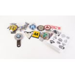 NINE METAL VEHICLE RADIATOR BADGES, including: MACK, AA, RAC, INSTITUTE OF ADVANCED MOTORISTS, THE