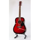 KEIPER, TWELVE STRING ELECTRIC ACOUSTIC GUITAR, in fading red colourway, outlined in white and
