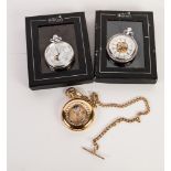 P.W.C., LONDON, MODERN GOLD PLATED DEMI-HUNTER POCKET WATCH with keyless movement, the dial with
