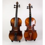 TWO 20th CENTURY STUDENT VIOLINS one labelled imported by Lesley Shepherd, well known violin