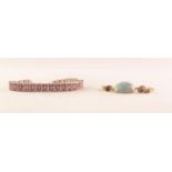 14k GOLD PLATED BRACELET, set with aquamarine and labradorite, the centre oblong shaped aquamarine