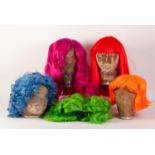TWENTY ONE LONG AND SHORT BRIGHT COLOURED SYNTHETIC WIGS, red, blue, green, purple etc, bagged,