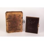LATE 19th CENTURY EMBOSSED SMALL BROWN LEATHER PHOTO ALBUM with brass clip containing family