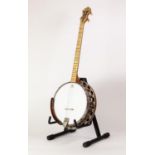 VINTAGE GRETSCH FOUR STRING BANJO, with gold coloured marbled plastic neck and headstock, 33 ½? (