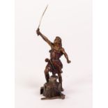 BERGMAN AUSTRIA COLD PAINTED BRONZE FIGURE OF A GERMANIC SWORDSMITH standing by his anvil holding