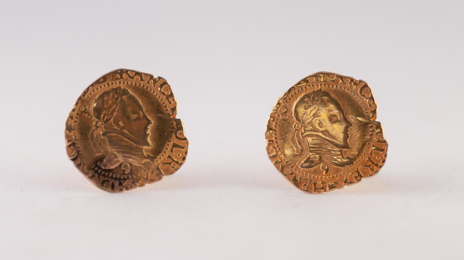 PAIR OF HENRY III OF FRANCE GOLD COINS AS CUFFLINKS, mounted on gilt metal fittings, 7.25gms gross