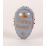 19th CENTURY BLUE?GREY OPALINE GLASS EGG SHAPE GREEK ORTHODOX OBJECT jewelled with red, green and