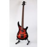 WOODY, FOUR STRING ELECTRIC BASS GUITAR, in fading black/pink colourway, with black hardware and