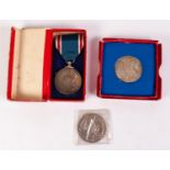 GEORGE VI SILVER CORONATION MEDAL with conjoined busts suspension loop and ribbon, in original red