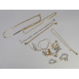 7 PAIRS OF COSTUME EARRINGS; 4 GOLD PLATED CHAIN NECKLACES and another; Art Nouveau style gold