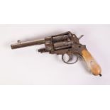 VERO. MONTENEGRI LARGE BORE FIVE SHOT REVOLVER, all-over plated metal with simple foliate scroll