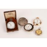 SMITHS BRTISH GOLD PLATED OPEN FACED POCKET WATCH with keyless movement, white roman dial with
