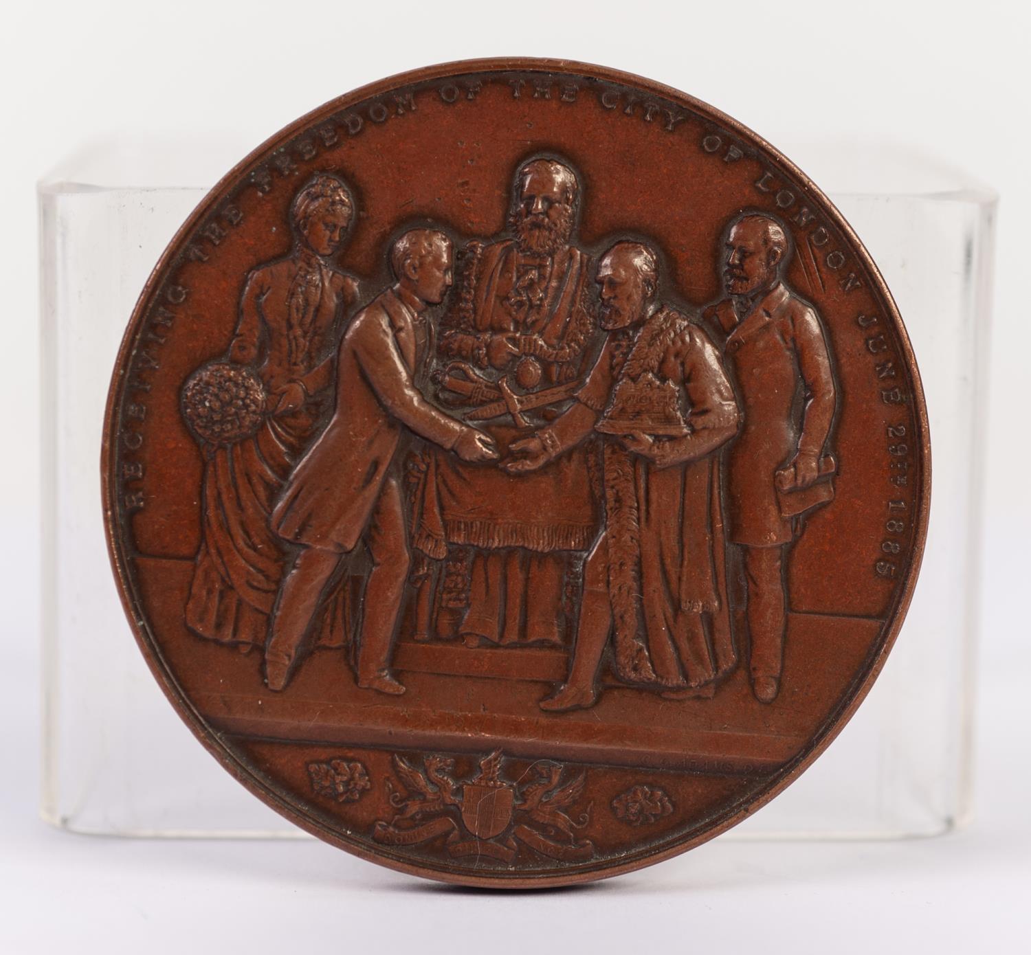 LARGE VICTORIAN BRONZE COMMEMORATIVE MEDALLION PRINCE ALBERT OF WALES RECEIVING FREEDOM OF THE