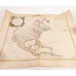 ROBERT DE VAUGONDY 1750 Copper plate engraved map "AMERIQUE SEPTENTRIONALE" hand and colored 18 3/4"